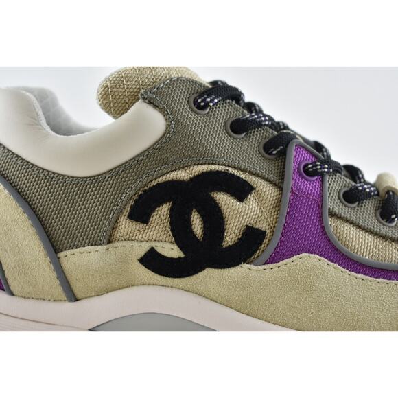 Chanel 21B Beige Purple Black White CC Logo Tie Flat Runner Trainer Sneaker 40.5 - Picture 2 of 11
